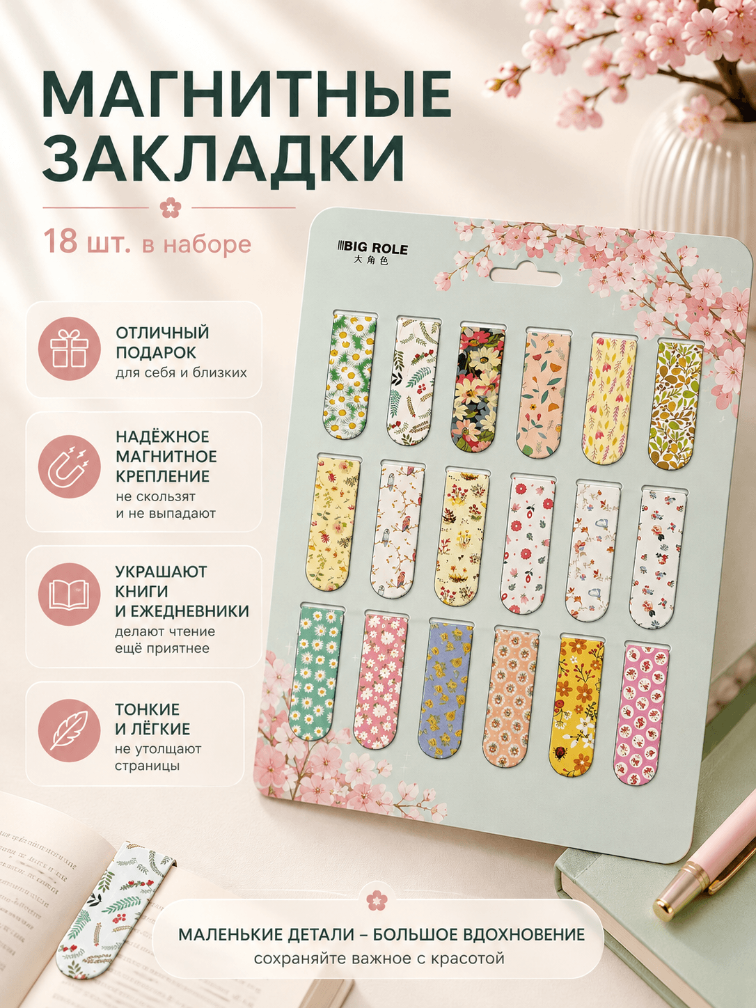 Эстетичные магнитные закладки для книг арт. D-SQ5874 (в ассортименте) YIWU-CHINA