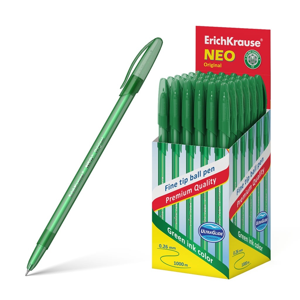 Ручка шариковая ErichKrause Neo® Stick Original 0.7, Super Glide Technology, цвет чернил зеленый (в коробке по 50 шт.) 46518