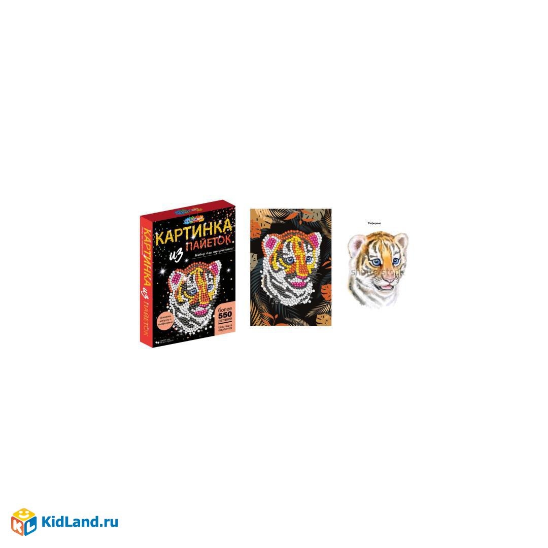 Наб д/дет тв-ва картина из пайеток с гвоздиками тигренок MultiArt в кор.24шт