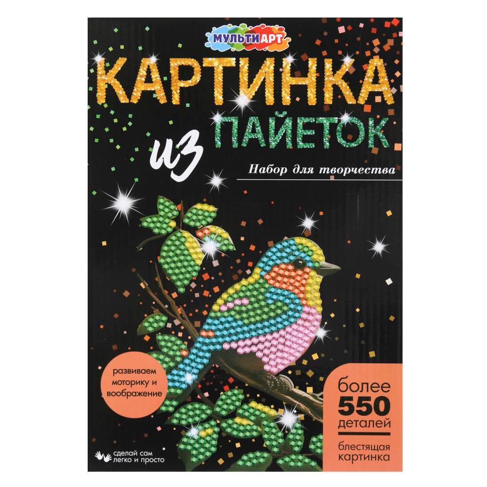 Картина пайетками 26*18 см птичка МУЛЬТИ АРТ в кор.24шт