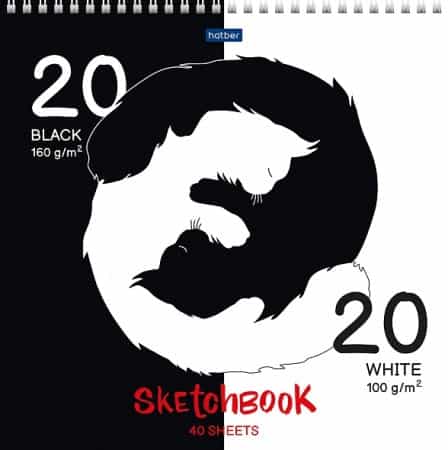 Premium Блокнот SketchBook 40л (20л. белый офсет100г+ 20л.черный офсет160г) 240х240мм без линовки твердая подложка на гребне-Девушка с татуировкой др