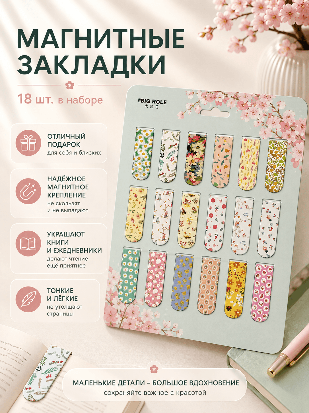 Эстетичные магнитные закладки для книг арт. D-SQ5874 (в ассортименте) YIWU-CHINA
