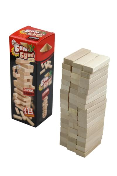 Настольная игра падающая башня с заданиями для детей "Бам-Бум mini" с фантами /дженга, каланча / Десятое королевство