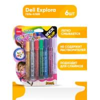 Клей-гель канцелярский Deli Explora EA71101 с блестками, 12 мл, комплект из 6 штук, для школы и творчества