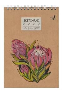 Скетчбук А5 40л "Flower", 120г/м2, обложка крафт картон, выборочный лак, евроспираль