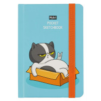Скетчбук А6 48л "Pocket Скетчбук. Кот (синий)" белый офсет, резинка, тв.обложка